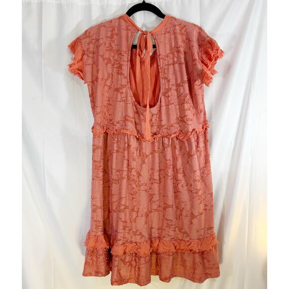 Anthropologie Ruffle Knit Mini Dress Peachy Pink Size M Fits Like L Relaxed Fit - Picture 3 of 8